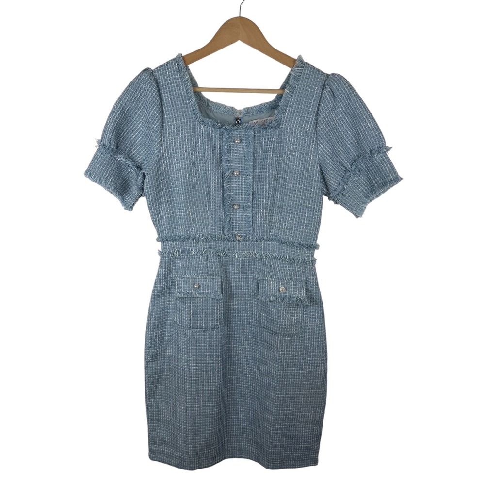 Ivy City Co‎ Claudia Dress Small Blue Tweed Old Money Classic Preppy Coquette - Picture 2 of 13